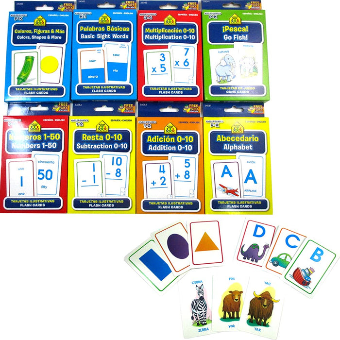 8 Early Learning Flash Cards English Spanish Math Colors Shapes Alphabet School