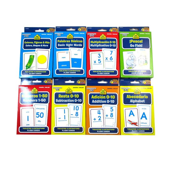 8 Early Learning Flash Cards English Spanish Math Colors Shapes Alphabet School