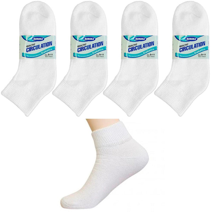 12 Pair Diabetic Ankle Circulatory Socks Health Support Mens Fit White Size 9-11