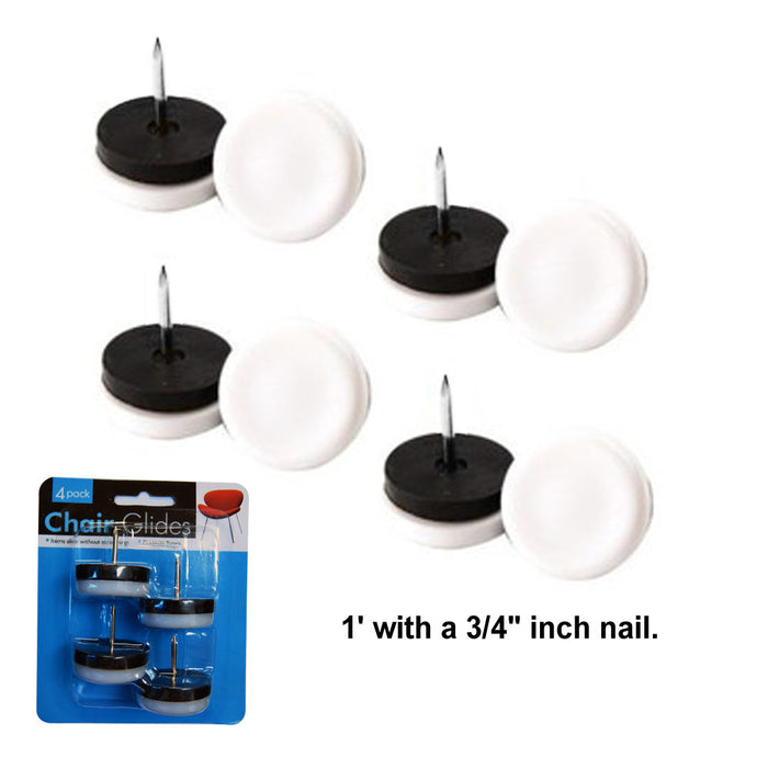 8 Plastic Nail In Chair Glides1 1/8" Base Protects Furniture Tile Carpet Floors