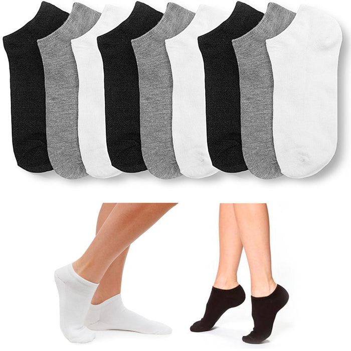 9 Pair Women Ankle Socks Low Cut  Fit Crew Size 9-11 Sport Black White Grey