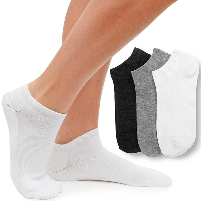 3 Pair Women Ankle Socks Low Cut  Fit Crew Size 9-11 Sport Black White Grey