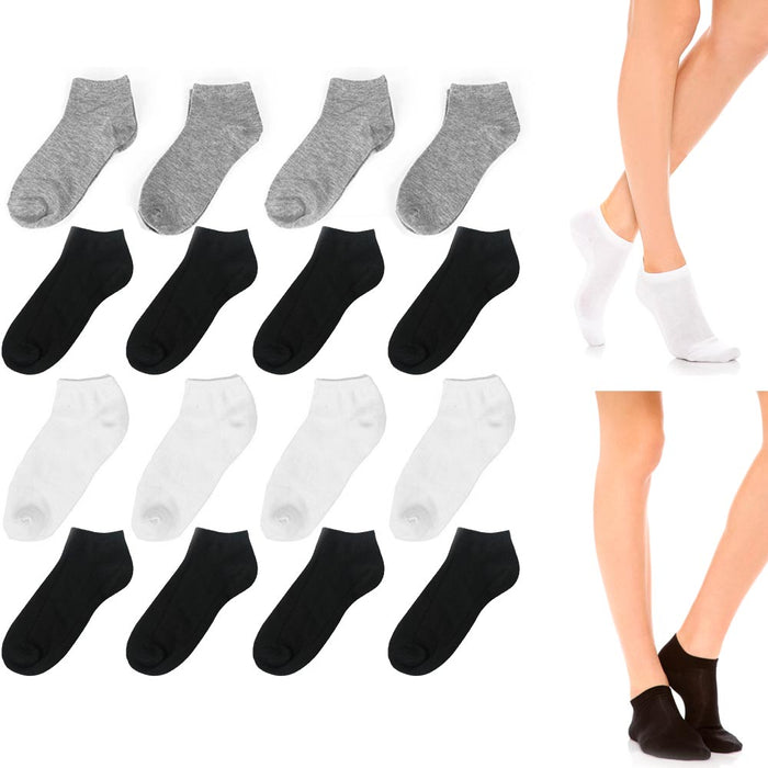 12 Pairs Womens Ankle Socks Low Cut Fit Crew Size 9-11 Sport Black White Grey