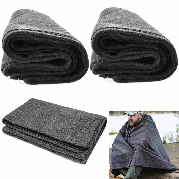 2 Wool Blanket Outdoor Cover Military Camping Survival Warm 54"x84" 2.5lb Large