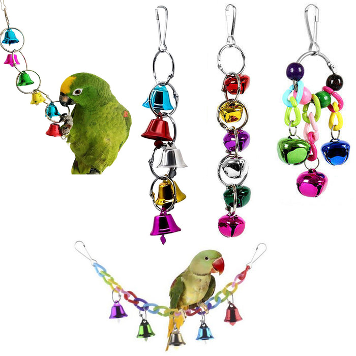 4 Pc Bird Bells Cage Accessories Hanging Swing Pet Parrot Chew Toys Colorful
