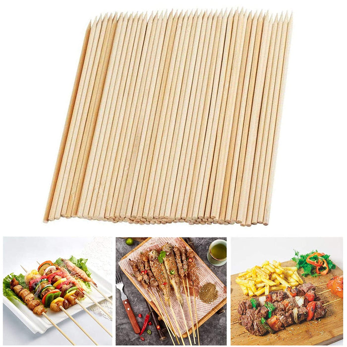 100 Pc Bamboo Skewers Wooden Sticks 12" Wood BBQ Shish Kabob Fondue Party Grill