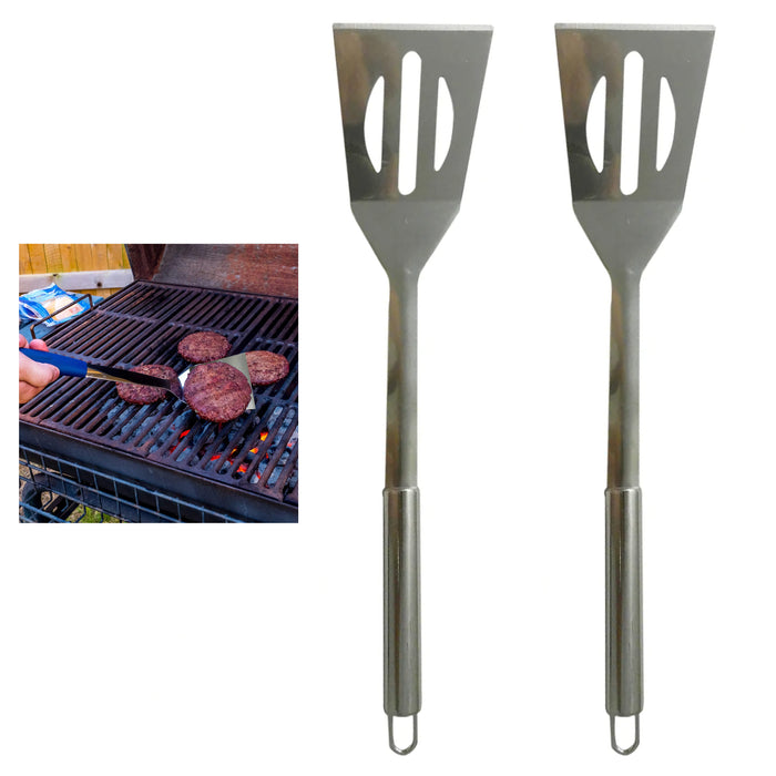 2 Pc Stainless Steel BBQ Spatula Grill Griddle Barbecue Turner Scraper Flipper
