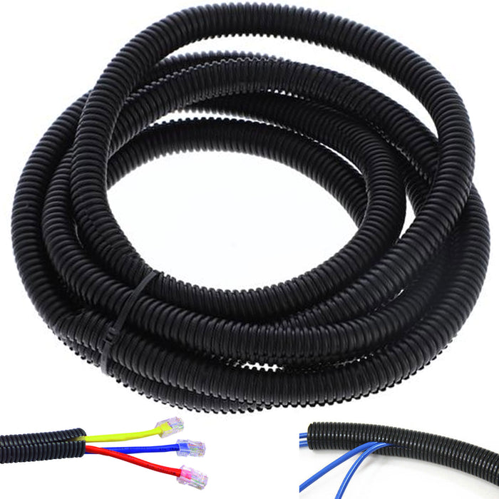 12 Ft 3/8" Split Wire Loom Conduit Polyethylene Tubing Black Color Sleeve Tube
