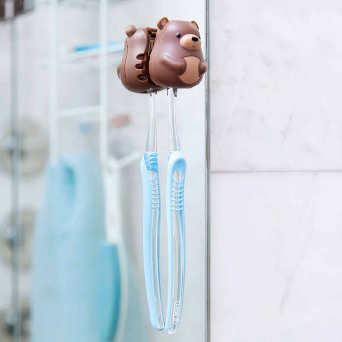 2 Kikkerland Bear Toothbrush Cover Holders Storage Suction Toiletry Kid Bathroom