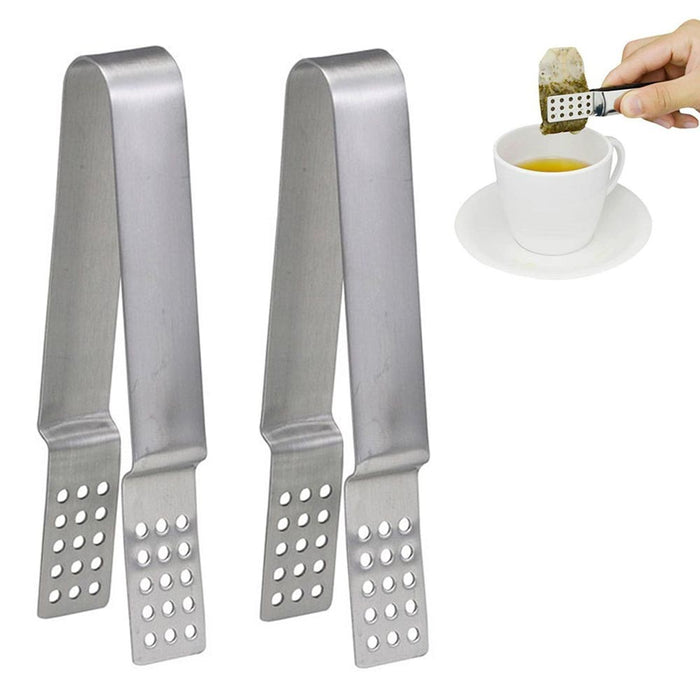 2PC Tea Bag Squeezer Stainless Steel Holder Tongs Easy Squeeze Teabags Strainer