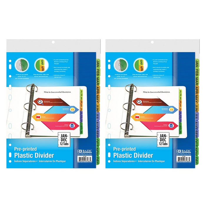 24 Tab Plastic Dividers 12 Preprinted Months Multicolor 11 Rings Binder Index