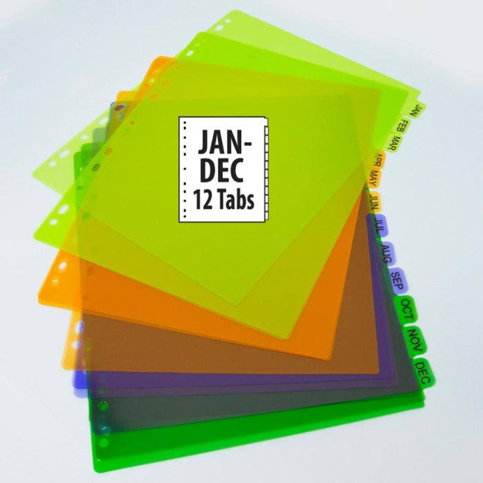 48 Pk Index Dividers Preprinted Jan-Dec 12 Month 3 Ring Binders Multicolor Tabs