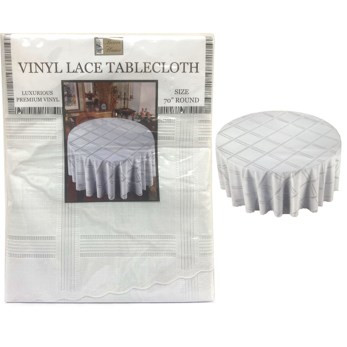 White Lace Tablecloth Waterproof Table Linen Round Vinyl Cover Kitchen Party 70"
