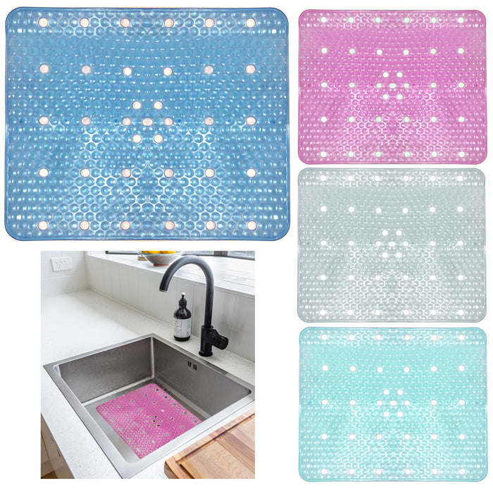 2 Pc Cushion Sink Mat Drain Protector Dishes Draining Non Slip Colors Kitchen