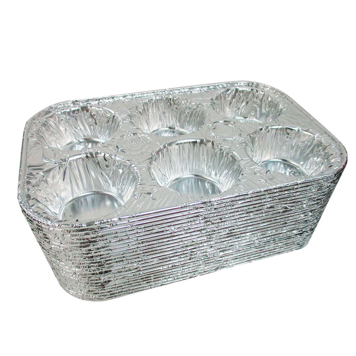 50 Pk Foil 6 Cavity Aluminum Pan Cake Mold Muffin Cupcake Disposable Container !