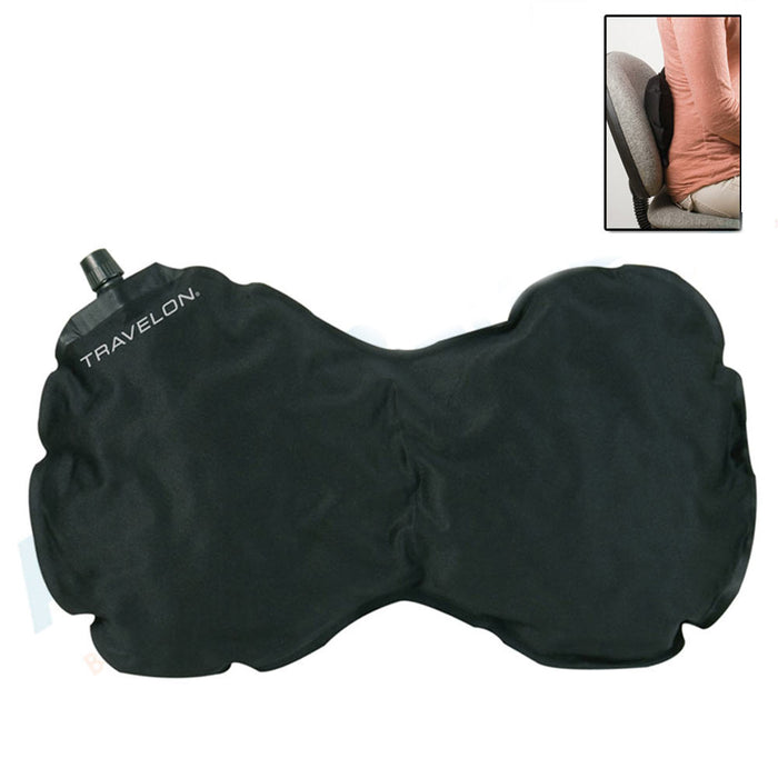 Travelon Travel Neck Pillow Self Infalting Support Lumbar Inflatable Sleep Black