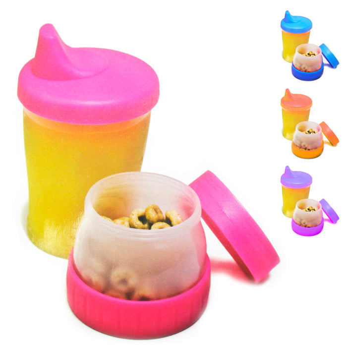 Sippy Cup Snack Container Sippie Toddler Drinking No-Spill Cereal Compartment