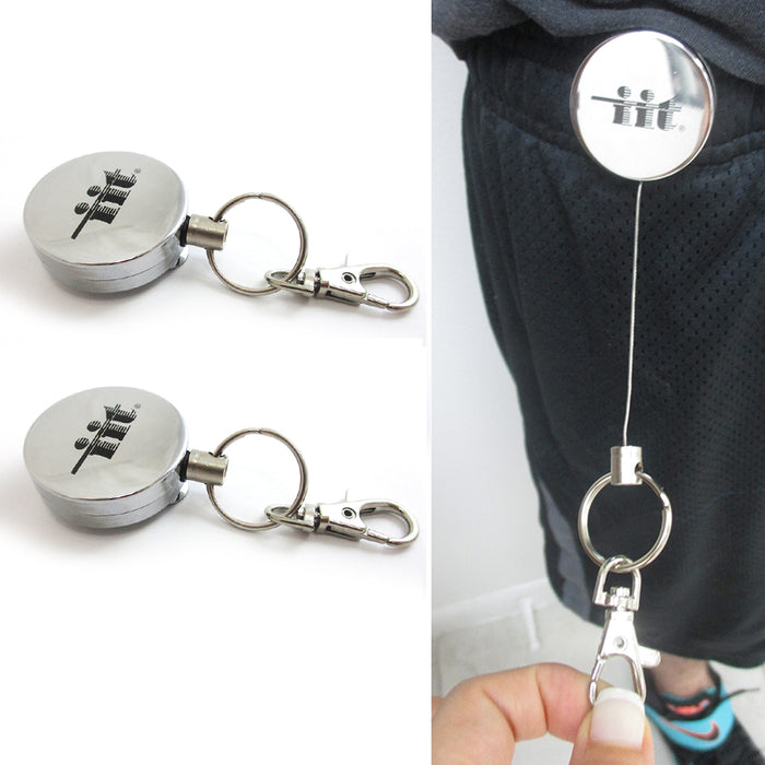 2 Steel Retractable Key Ring Clip On Pull Chain Id Holder Reel Belt Extends 26"