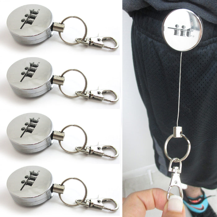 4 Steel Retractable Key Ring Clip On Pull Chain Id Holder Reel Belt Extends 26"