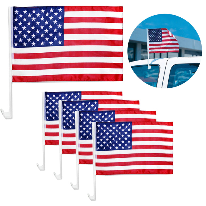 5 PC Car Window Clip on USA Flag United States American Flag Patriotic 19" x 12"