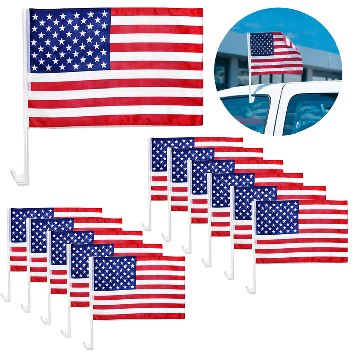 10pc Car Window Clip on USA Flag United States American Flag Patriotic 19" x 12"