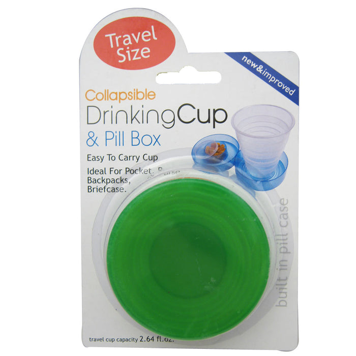 Travel Drinking Cup & Pill Box Medicine Collapsible Plastic Case Holder New Gift