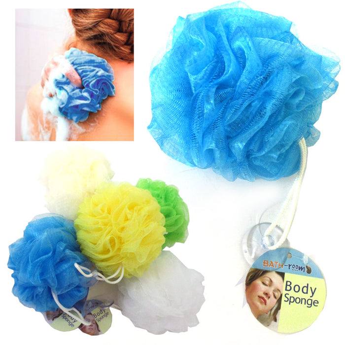 3 Shower Sponge Loofah Bath Scrub Pouf Mesh Brush Ball Exfoliating Body Scrubber
