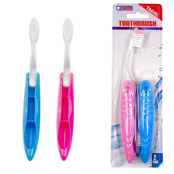 2 Pc Travel Toothbrush Case Portable Foldable Holder Camping Home Plastic New