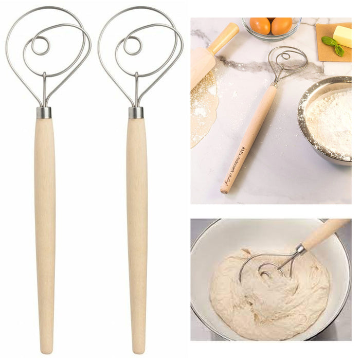 2 Pc Stainless Steel Danish Dough Whisk Heavy Duty 15" Large Hand Mixer Bakery