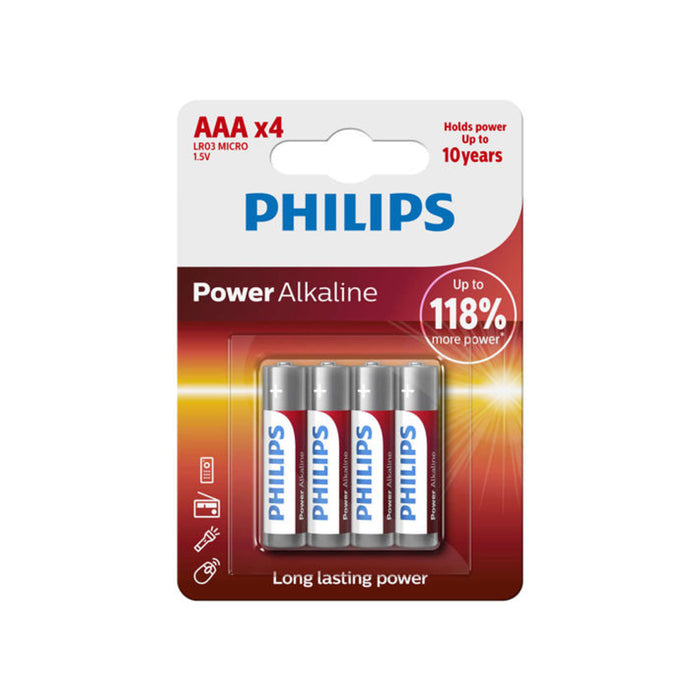 Pack 12 Philips AAA 1.5V Alkaline Batteries Size Power LR03 Micro AM4 EXP 2026