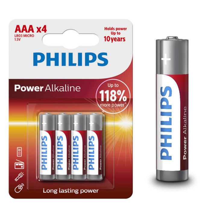 Pack 12 Philips AAA 1.5V Alkaline Batteries Size Power LR03 Micro AM4 EXP 2026