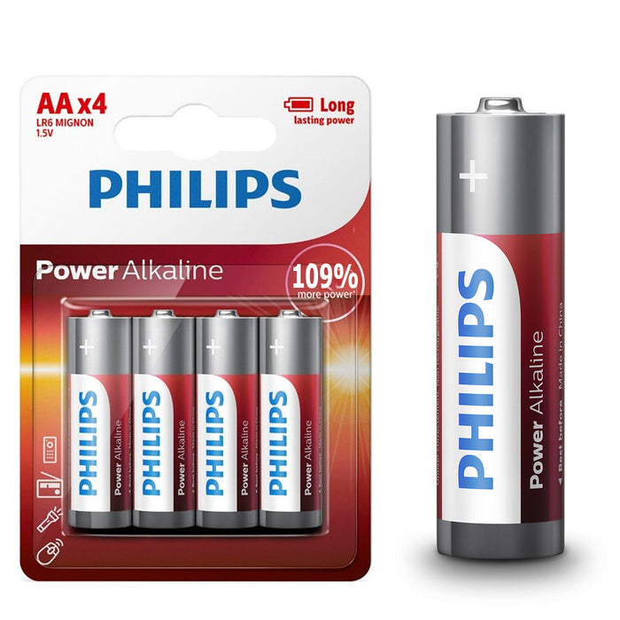 144 Philips AA Power Alkaline Double A Batteries LR6 1.5V Long Lasting Exp 2026
