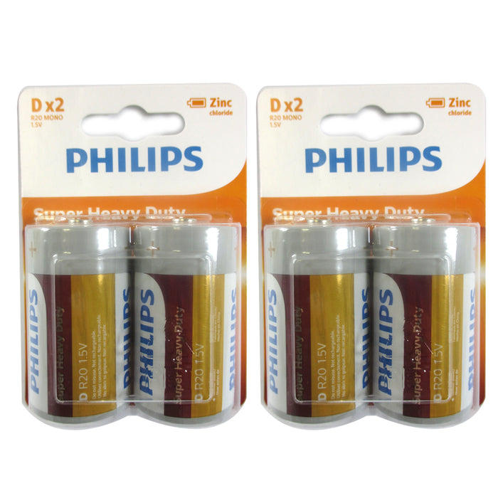 6 X Philips D Cell Batteries R20 Battery Heavy Duty Power Toys Pack Lot Exp 2022