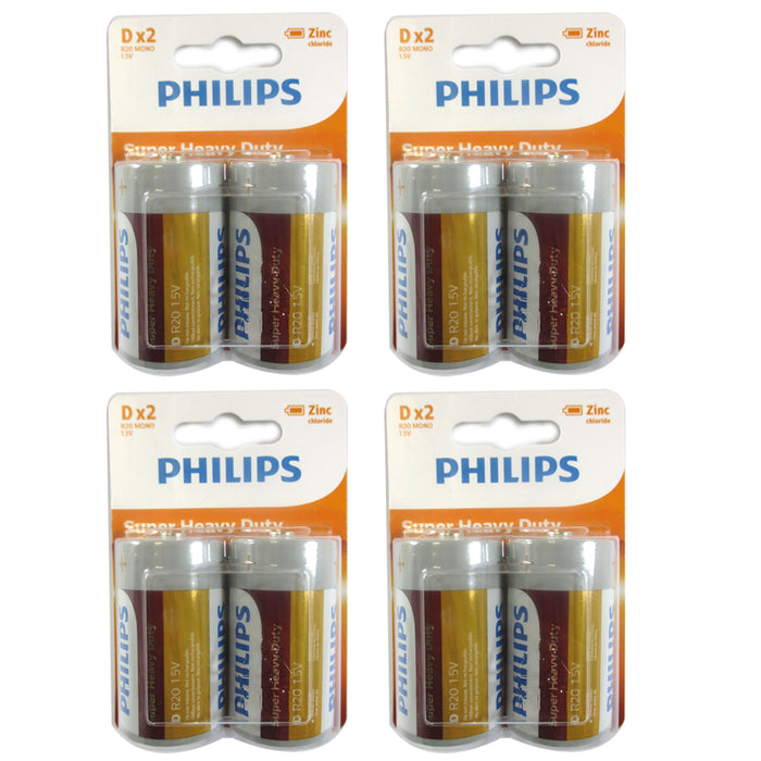 Pack 8 Philips Size D Cell Batteries Battery 1.5v Heavy Duty Fresh Exp 05/2022
