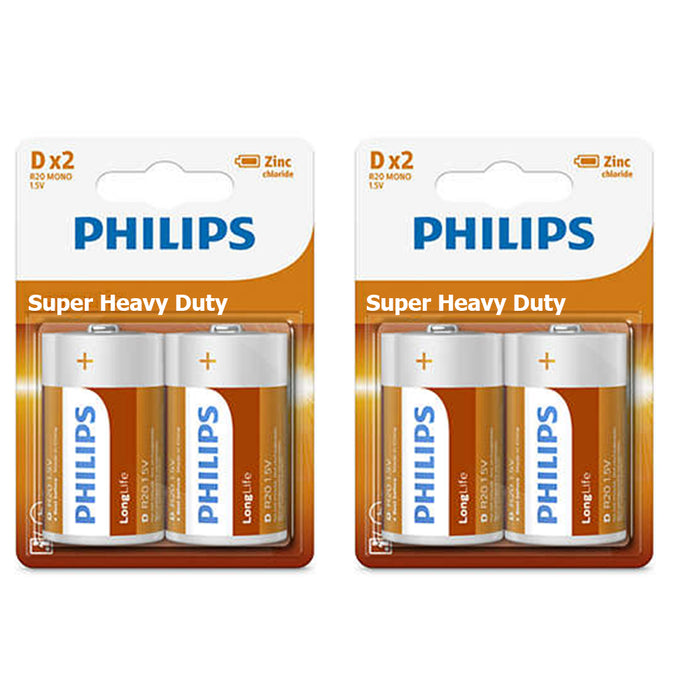 4PC Size D Philips Super Heavy Duty Battery 2PKS x 2PCS= 4Pcs Batteries 2022