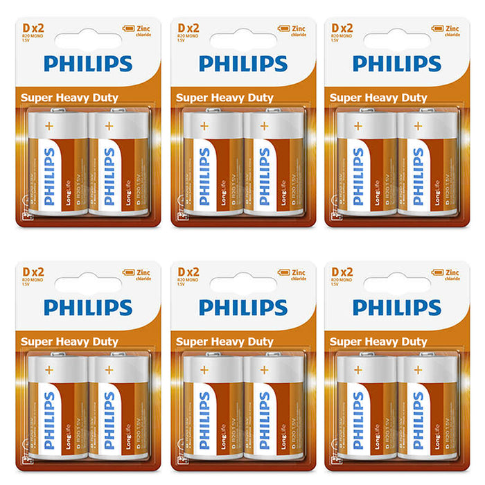 12PC Philips D Batteries R20 Battery 1.5V Heavy Duty Power Everyday Use Exp 2022
