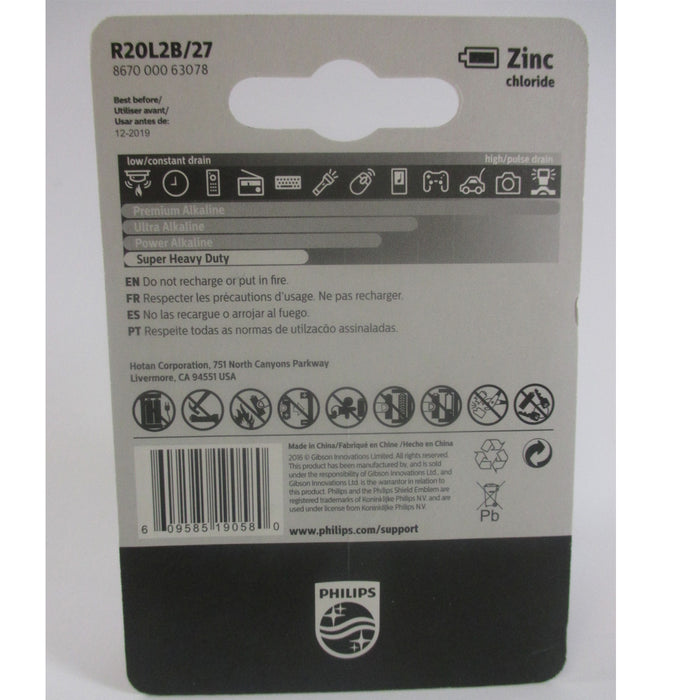 12PC Philips D Batteries R20 Battery 1.5V Heavy Duty Power Everyday Use Exp 2022
