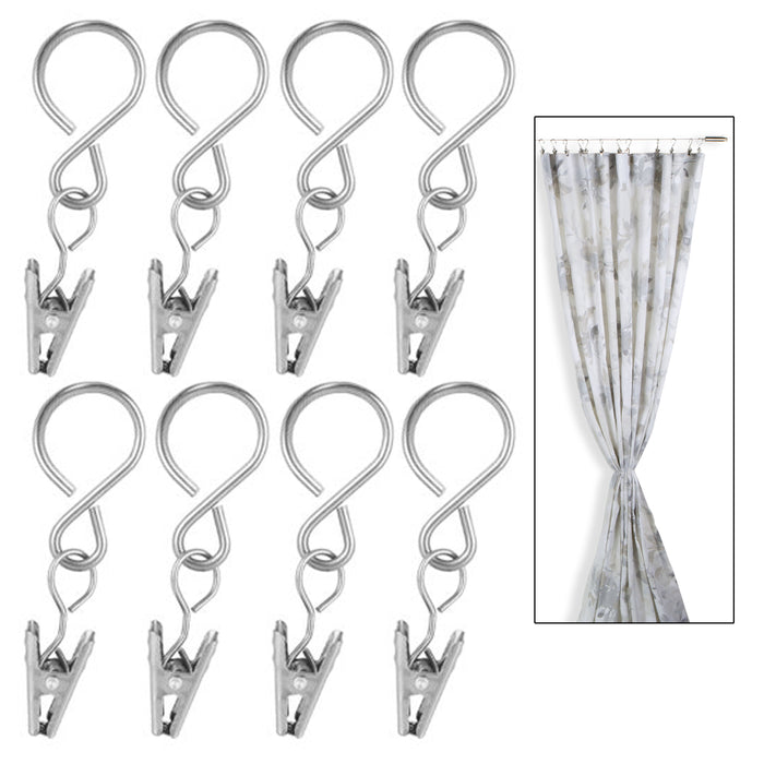32 Pc Stainless Steel Mini Curtain Clips Metal Hanging Rod Wire Hooks Rings 7/8"