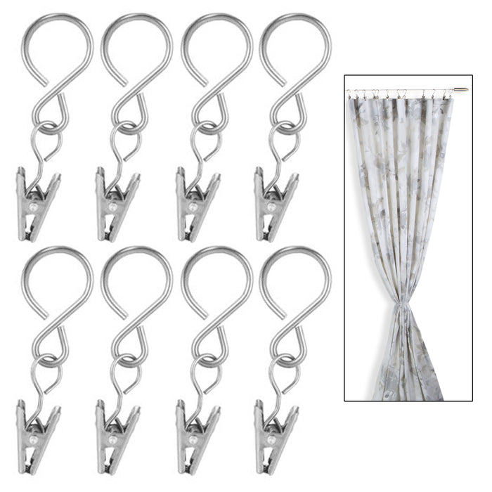 8 Pc Metal Curtain Pole Rod Voile Net Rings Wire Hooks Clips Hanging 22mm 7/8"