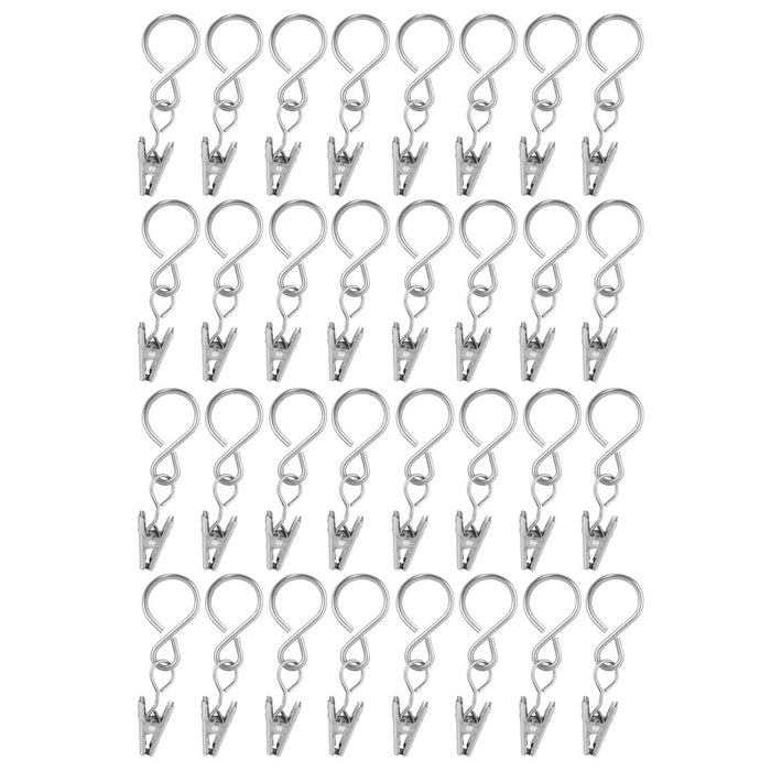 32 Pc Stainless Steel Mini Curtain Clips Metal Hanging Rod Wire Hooks Rings 7/8"