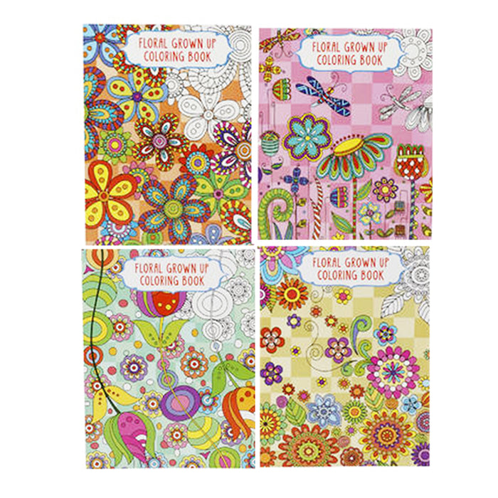 4 X Adult Coloring Books Calming Stress Relieving Relax Floral Designs Paperback