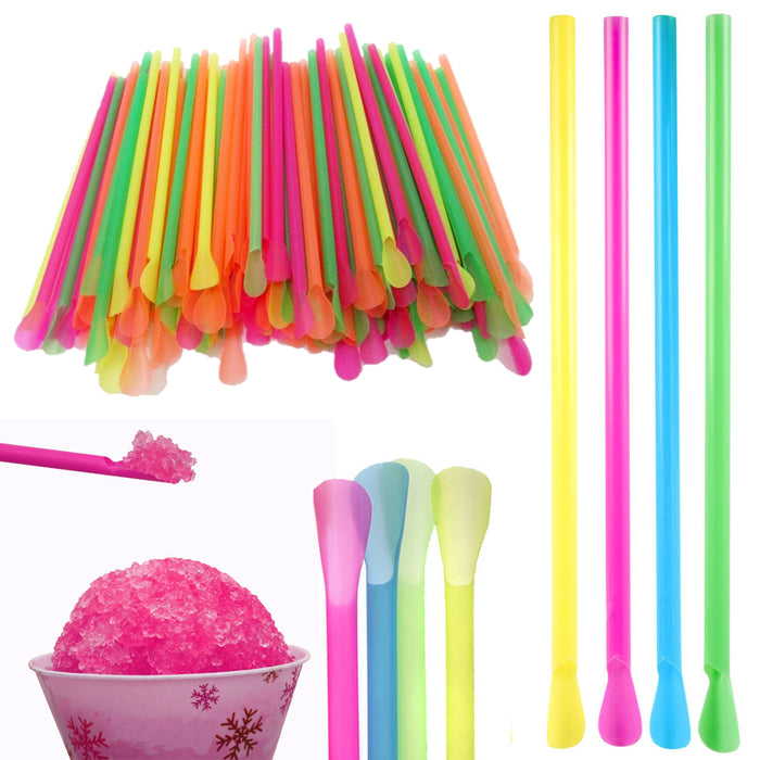 400 Color Plastic SPOON STRAWS Milkshake Smoothie Drinks Cocktail Slush Party 8"