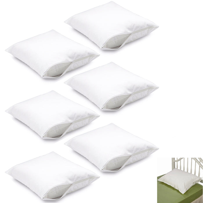 6 Pc Soft Pillow Protector Zippered Premium Fabric Waterproof Bedding White Case