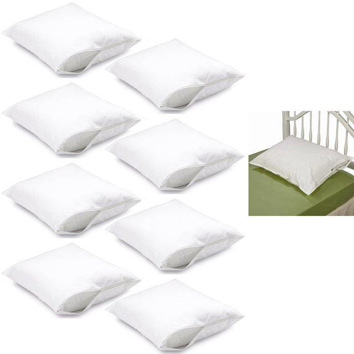 8Pc Waterproof Zippered Pillow Cover Premium Protector Deluxe Breathable Fabric