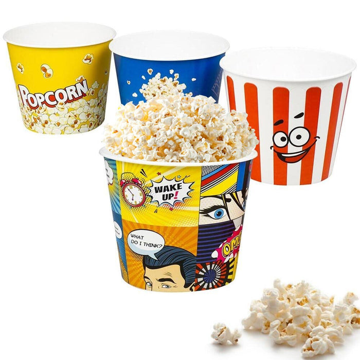 6 Pcs Popcorn Plastic Bucket Containers Bowl Tubs Reusable Movie Night Set Home
