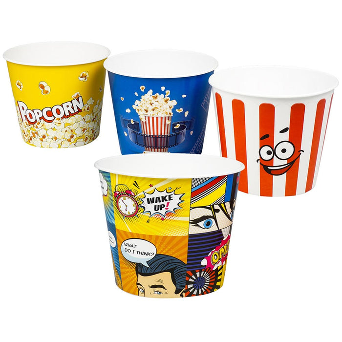 3 Pc Large Plastic Popcorn Theater Home Movie Night Reusable Serving Bowl Bucket