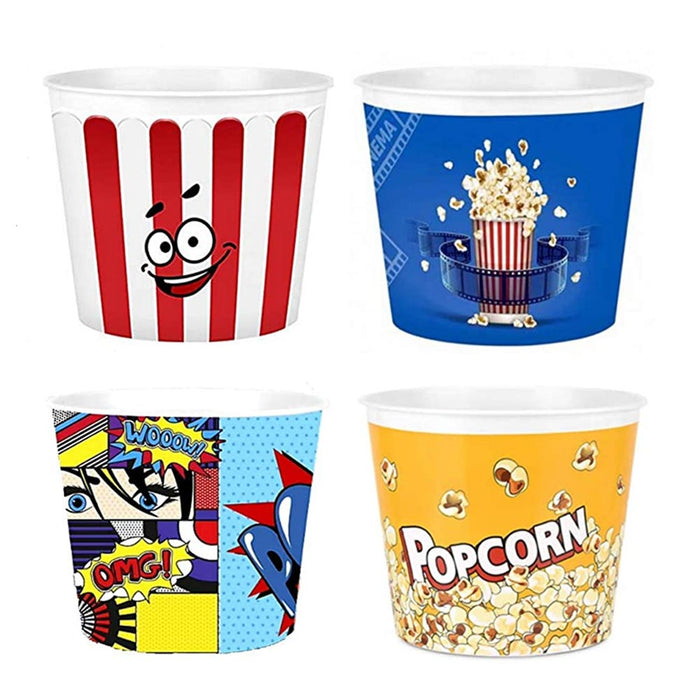 Set of 6 Large Popcorn Bucket Plastic Container Box Tub Bowl Home Movie Theater