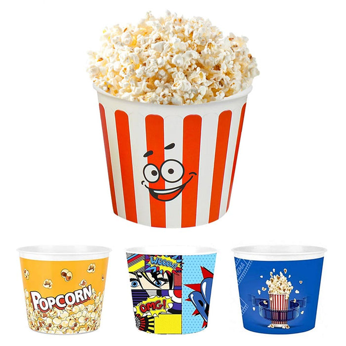 3 Set Plastic Modern Bucket Style Reusable Popcorn Container Movie Theater Night