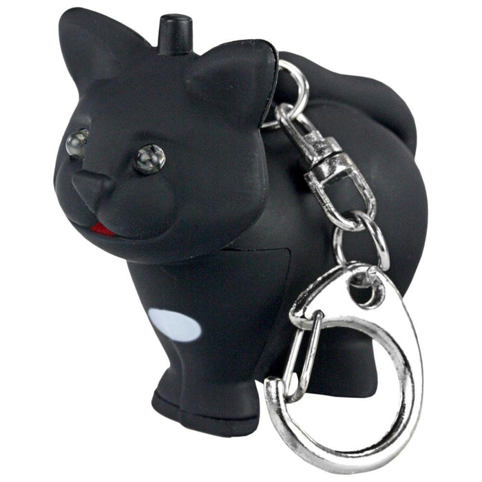 Kikkerland Black Cat LED Keyring Light Up Eyes Meowing Sound Key Chain Fun Gift