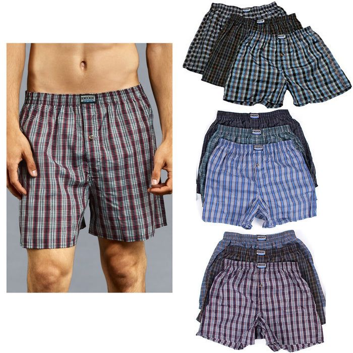 3 Men Knocker Boxer Trunk Plaid Shorts Underwear Cotton Briefs Elastic 3XL 50-52